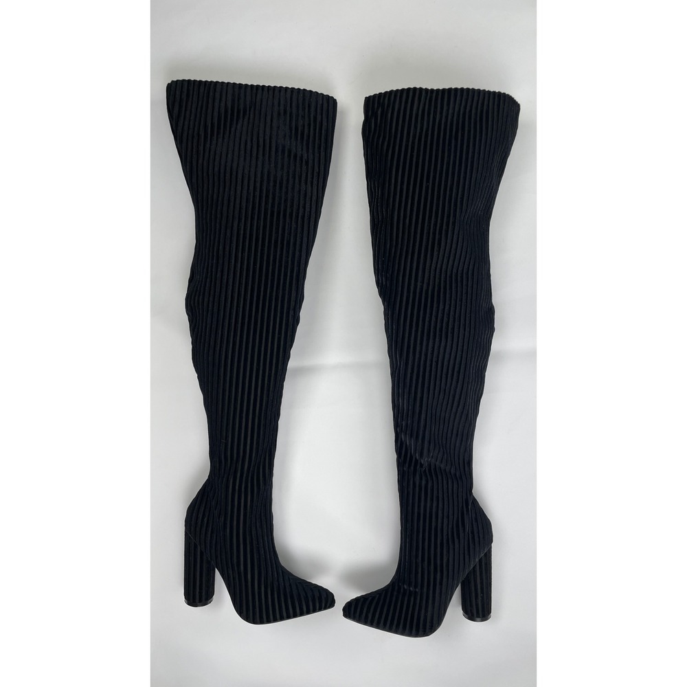 Sergio Todzi JR-022 Black Ribbed Over The Knee Block Heel Gothic Boots Womens 37